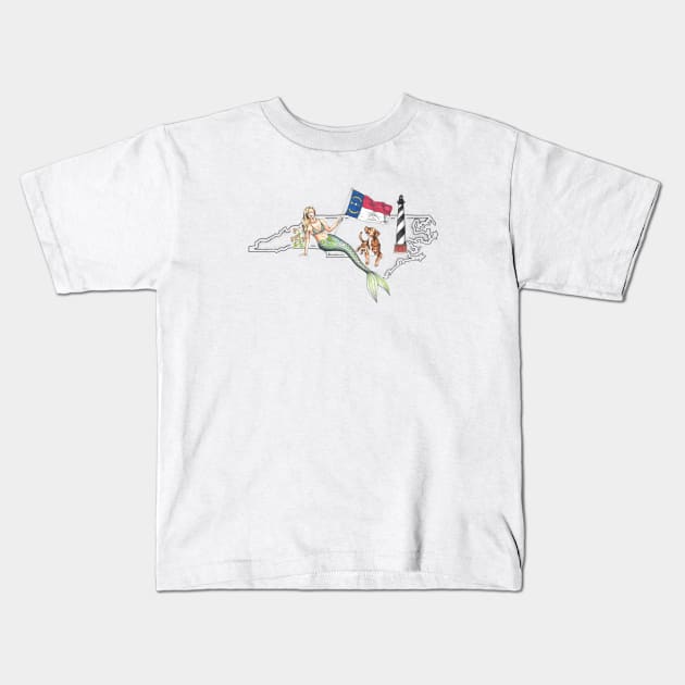 North Carolina Mermaid Kids T-Shirt by Elizabeth Weglein Art